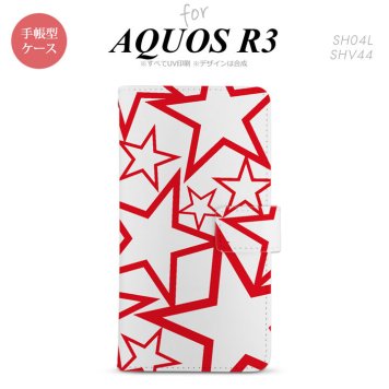 SH-04L/SHV44 AQUOS R3 手帳型スマホケース カバー 星 クリア 赤  nk-004s-r3-dr1116