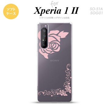 Xperia 1 II 5G スマホケース 背面カバー ストラップホール有り ソフトケース バラ A クリア ピンク ストラップホール おしゃれ かわいい かっこいい メンズ レディース nk-xp12-tp1067