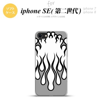 iPhoneSE 2 第二世代 iPhone8&iPhone7 共用 スマホケース 背面カバー ソフトケース ファイヤー 炎 白 黒 おしゃれ かわいい かっこいい メンズ レディース nk-ise2-tp1307