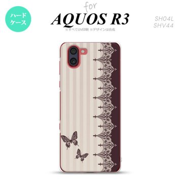 SH-04L SHV44 R3 AQUOS R3 スマホケース カバー バタフライ 蝶 レース 茶 nk-r3-1284