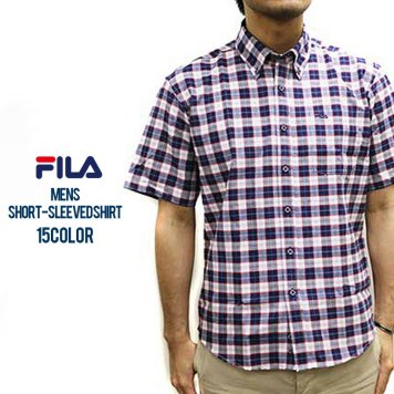 FILA フィラ メンズ シャツ 半袖 半袖シャツ チェック ブランド 父   ギフト カジュアル 白 ネイビー おしゃれ 人気 outfit 敬老の日 プレゼント ギフト