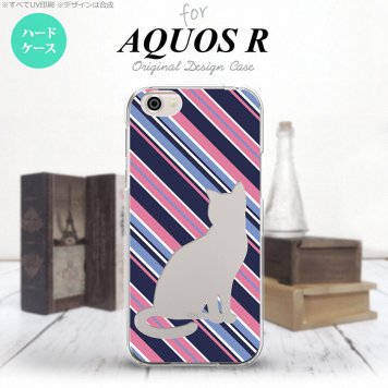 【SH03J】【スマホケース/スマホカバー】【アクオス R】SH03J スマホケース AQUOS R SH-03J カバー アクオス R 猫 ボーダー青ピンクB nk-sh03j-966【メール便送料無料】