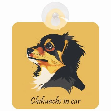 Chihuachs チワックス 黒 Aタイプ 車 窓ガラス 吸盤タイプ 犬 かっこいい おしゃれ イラスト付 DOG IN CAR ドッグインカー ドッグオンボード 安全対策 セーフティサイン デコ 外出 ドライブ カーサイン 吸盤