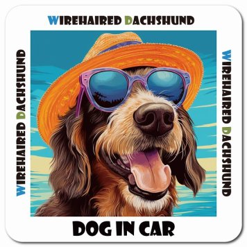 名入れ可 海 麦わら帽子 サングラス 夏 Wirehaired Dachshund ワイアーヘアードダックスフンド カーサイン 車 マグネットステッカー 犬 マグネット 強力 13x13cm 正方形ドラレコステッカー 安全対策 危険運転 煽り運転 アニマル 動物 犬種別 屋外 防水 屋内
