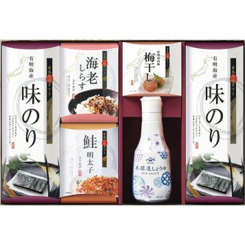 日本の味ギフト [26-2906-083] KTG-CES 味のり 紀州梅干し 本醸造しょうゆ 海老しらすふりかけ 鮭めんたいこふりかけ 和食 ご飯のお供 詰め合わせ 常温 保存食 お歳暮 お中元 ギフト プレゼント 内祝い お返し