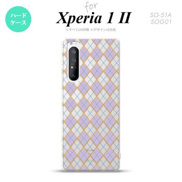 Xperia 1 II 5G スマホケース 背面カバー ストラップホール有り ハードケース アーガイル クリア 紫 ストラップホール おしゃれ かわいい かっこいい メンズ レディース nk-xp12-1410