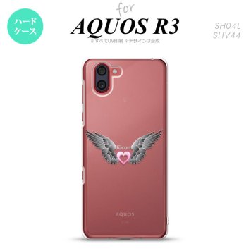 SH-04L SHV44 R3 AQUOS R3 スマホケース カバー 黒翼 ハート ピンク nk-r3-465
