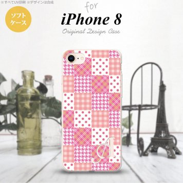 【iPhone8】【スマホケース/スマホカバー】【アイフォン8】iPhone8 スマホケース ケース アイフォン8 イニシャル パッチワーク風 ピンク nk-ip8-tp1061ini【メール便送料無料】