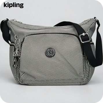 キプリング ショルダーバッグ レディース ブランド Kipling ガブ S PE+ ロゴ ワンポイント 総柄 ストライプ KI8039-4SY Diagonal Jacquard 黒