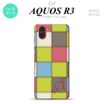SH-04L SHV44 R3 AQUOS R3 スマホケース カバー パッチワーク ミックスG 緑 +アルファベット nk-r3-1677i