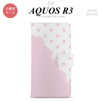 SH-04L/SHV44 AQUOS R3 手帳型スマホケース カバー ドット レース ピンク  nk-004s-r3-dr346