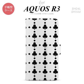 SH-04L/SHV44 AQUOS R3 手帳型スマホケース カバー トランプ クラブ クリア 黒  nk-004s-r3-dr531