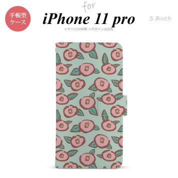 iPhone11Pro iPhone11 Pro 手帳型スマホケース カバー つばき 緑  nk-004s-i11p-dr1702