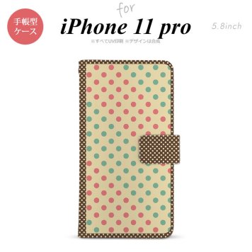 iPhone11Pro iPhone11 Pro 手帳型スマホケース カバー ドット 水玉 ベージュ ミント  nk-004s-i11p-dr1647
