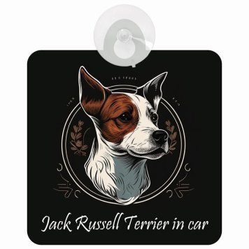 Jack Russell Terrier ジャックラッセルテリア Aタイプ 車 窓ガラス 吸盤タイプ 犬 かっこいい おしゃれ イラスト付 DOG IN CAR ドッグインカー ドッグオンボード 安全対策 セーフティサイン デコ 外出 ドライブ カーサイン 吸盤