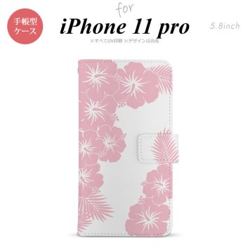 iPhone11Pro iPhone11 Pro 手帳型スマホケース カバー ハイビスカス クリア ピンク  nk-004s-i11p-dr1059