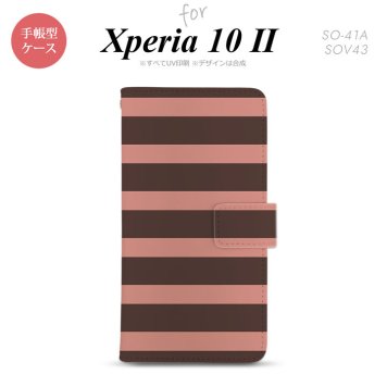 Xperia10 II 手帳型 スマホケース 全面印刷 おしゃれ ストラップホール有り ボーダー 大 茶 ピンク nk-004s-xp102-dr794