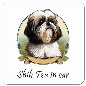 イラスト付 Dog in Car シーズー Aタイプ カーサイン 車 マグネットステッカー 犬 マグネット 強力 13x13cm 正方形 おしゃれ かわいい ドラレコステッカー 安全対策 危険運転 煽り運転 アニマル 動物 犬種別 屋外 防水 屋内
