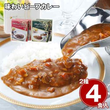 ビーフカレー レトルト 詰め合わせ 2種 4食 セット 味わいビーフカレー 欧風 中辛 常温保存 惣菜 カレーセット レトルト食品 お取り寄せ グルメ ギフト 熨斗対応 備蓄 非常食 保存食 洋食屋の味 本格派 食べ比べ