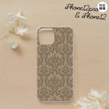 iPhone12/iPhone12pro iPhone12 / iPhone12pro スマホケース ソフトケース ダマスク A ベージュ 茶 メンズ レディース nk-i12-tp460