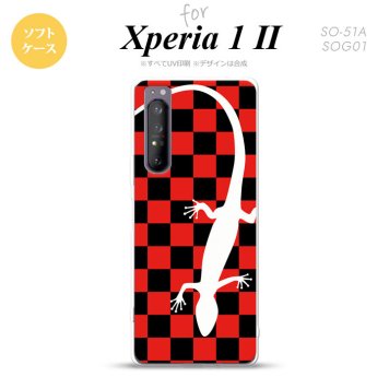 Xperia 1 II 5G スマホケース 背面カバー ストラップホール有り ソフトケース トカゲ 市松 赤 ストラップホール おしゃれ かわいい かっこいい メンズ レディース nk-xp12-tp864
