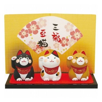 リュウコドウ 三福豆人形 猫 19-394C 室内装飾品 室内雑貨 その他室内雑貨(代引不可)【送料無料】