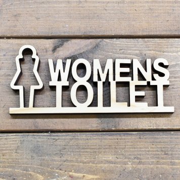 WOMENS TOILET 女性 トイレマーク スタンド 木製 ひのき ドアサイン 149x65mm  インテリア 案内 呼びかけ デザイン おしゃれ ピクトサイン レーザー彫刻