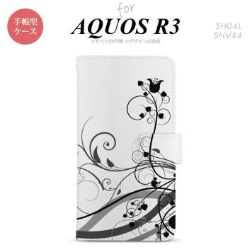 SH-04L/SHV44 AQUOS R3 手帳型スマホケース カバー 草 ボタニカル 黒  nk-004s-r3-dr1628