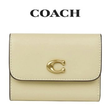 送料無料 コーチ COACH アウトレット 夏のボーナス レディース 財布 ミニ財布 CZ111 B4LGZ(ブラス×ムーンライト) イエロー (女性 プレゼント 本革 コンパクト 三つ折り財布 ギフト 人気 ペールイエロー）