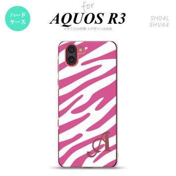 SH-04L SHV44 R3 AQUOS R3 スマホケース カバー ゼブラ ピンク 白 +アルファベット nk-r3-122i