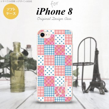 【iPhone8】【スマホケース/スマホカバー】【アイフォン8】iPhone8 スマホケース ケース アイフォン8 イニシャル パッチワーク風 ピンク×水色 nk-ip8-tp1062ini【メール便送料無料】