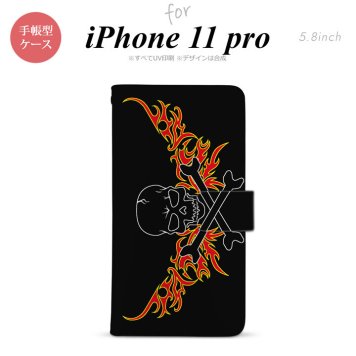 iPhone11Pro iPhone11 Pro 手帳型スマホケース カバー ドクロ 黒 横 赤黄  nk-004s-i11p-dr877