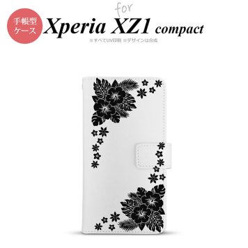 【手帳型 スマホ カバー ケース】【SO02K】【エクスペリア XZ1】手帳型 ケース SO-02K スマホ カバー Xperia XZ1 Compact エクスペリア ハイビスカスB 黒 nk-004s-so02k-dr1057【メール便送料無料】