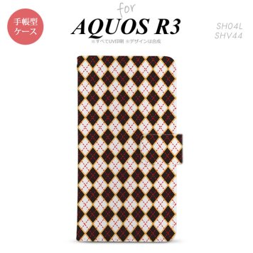 SH-04L/SHV44 AQUOS R3 手帳型スマホケース カバー アーガイル 黒 赤  nk-004s-r3-dr1401