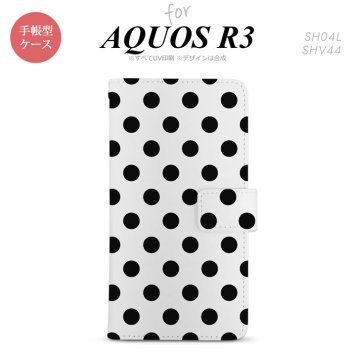 SH-04L/SHV44 AQUOS R3 手帳型スマホケース カバー ドット 水玉 白 黒  nk-004s-r3-dr101