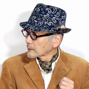 サンタナ ハット カルロス IMAGINE 帽子 コーデュロイ コットン100% メンズ ペイズリー柄 CARLOS SANTANA 中折れ帽子 秋冬 サイケデリック 中折れハット 紳士 50代 60代 70代 ファッション ハットブランド 紺 ネイビー クリスマス ギフト 父の日