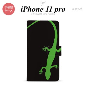 iPhone11Pro iPhone11 Pro 手帳型スマホケース カバー トカゲ 黒 緑  nk-004s-i11p-dr779