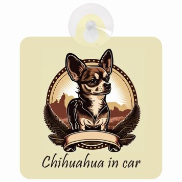Chihuahua チワワ Bタイプ 車 窓ガラス 吸盤タイプ 犬 かっこいい おしゃれ イラスト付 DOG IN CAR ドッグインカー ドッグオンボード 安全対策 セーフティサイン デコ 外出 ドライブ カーサイン 吸盤