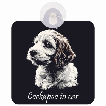 Cockapoo コッカプー Bタイプ 車 窓ガラス 吸盤タイプ 犬 かっこいい おしゃれ イラスト付 DOG IN CAR ドッグインカー ドッグオンボード 安全対策 セーフティサイン デコ 外出 ドライブ カーサイン 吸盤