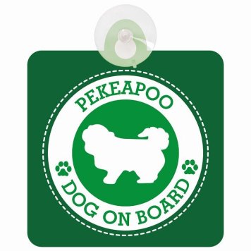 セーフティサイン DOG ON BOARD Pekeapoo ペキプー グリーン 安全運転 車内用 吸盤タイプ 煽り運転対策 収れん火災防止タイプ 安全対策 カーサイン 吸盤 肉球マーク
