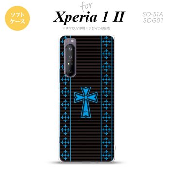 Xperia 1 II 5G スマホケース 背面カバー ストラップホール有り ソフトケース ゴシック 黒 水色 ストラップホール おしゃれ かわいい かっこいい メンズ レディース nk-xp12-tp1009