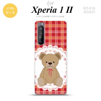 Xperia 1 II 5G スマホケース 背面カバー ストラップホール有り ソフトケース くま チェック レース 赤 ストラップホール おしゃれ かわいい かっこいい メンズ レディース nk-xp12-tp755