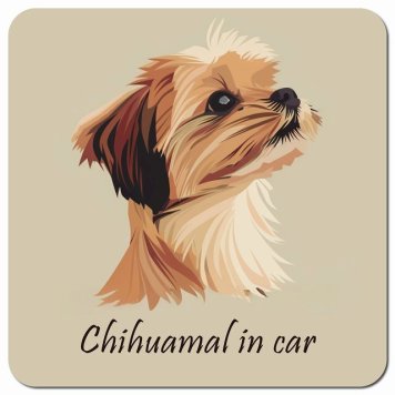 イラスト付 Dog in Car チワマル Aタイプ カーサイン 車 マグネットステッカー 犬 マグネット 強力 13x13cm 正方形 おしゃれ かわいい ドラレコステッカー 安全対策 危険運転 煽り運転 アニマル 動物 犬種別 屋外 防水 屋内