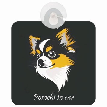 Pomchi ポメチワ Bタイプ 車 窓ガラス 吸盤タイプ 犬 かっこいい おしゃれ イラスト付 DOG IN CAR ドッグインカー ドッグオンボード 安全対策 セーフティサイン デコ 外出 ドライブ カーサイン 吸盤