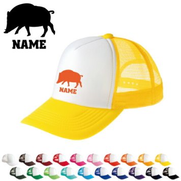 イノシシ/名入れメッシュキャップ オリジナル セミオーダーメイド  名入れ 部活 サークル 卒団記念品 チームウェア お揃い 記念 クラブ 猪、亥、boar、猪突猛進【ネコポス発送不可】【evm】