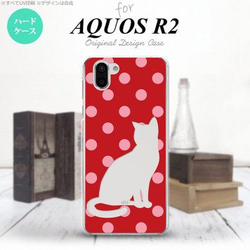 AQUOS R2 アクオス アール2 SH-03K SHV42 専用 スマホケース カバー ハードケース 猫 水玉赤A nk-r2-973[スマホ,スマホケース,スマホカバー,ケース,カバー,ジャケット]