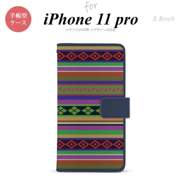 iPhone11Pro iPhone11 Pro 手帳型スマホケース カバー エスニック ボーダー 緑  nk-004s-i11p-dr1563