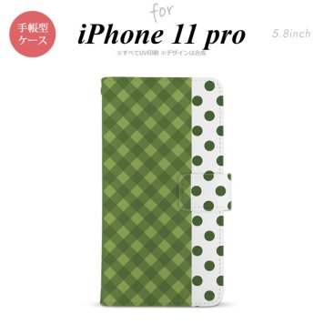 iPhone11Pro iPhone11 Pro 手帳型スマホケース カバー チェック ドット 緑  nk-004s-i11p-dr1524