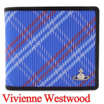 ヴィヴィアンウエストウッド 財布 メンズ 男性用 二つ折り財布 Vivienne Westwood ヴィヴィアン スチュアートチェック ブルー VW4295 (5115003MM-C00A8-K204) 【2026年秋冬モデル】 【ラッピング無料 誕生日 お祝い プレゼント ギフト 贈り物】
