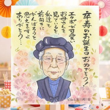 誕生日の記念に、気持ちが伝わる似顔絵をお届けします。 贈り物 卒寿 似顔絵 名入れ 手描き プレゼント ギフト 誕生日 お祝い 記念日 白寿 長寿 祖父母 ご両親 孫 修正無料 名入れ 下書き確認 一生もの そっくり 喜ばれる 実績多数 長寿 宝物 90歳 卒寿祝い 感動 ブライダルギフト 白寿祝い 感謝の品 メモリアルギフト 披露宴 カラフル 色紙 百寿祝い キレイ 闘病中の方への励まし